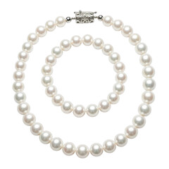 White Pearl Necklace and Bracelet Set isolated on a transparent background
