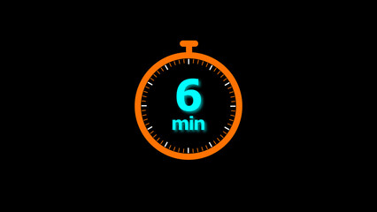 6 minutes timer clock icon 4k illustration on a black background. and creating a stunning illustration.4k illustration