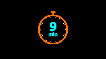 Naklejka premium 9 minutes timer clock icon 4k illustration on a black background. and creating a stunning illustration.4k illustration