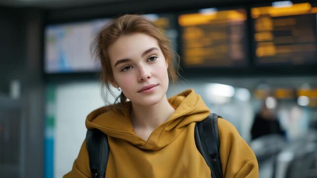 Commuter impressed by holographic public transport schedules and smart navigation tools, symbolizing futuristic urban planning, intelligent mobility, and emotional delight with city technology.