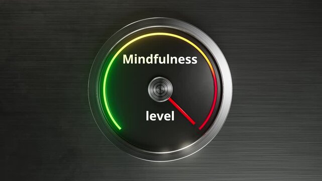 mental focus gauge with illumination, sleek metal dial illustrating meditation and biofeedback states, studio shot of modern digital interface measuring mental relaxation and concentration