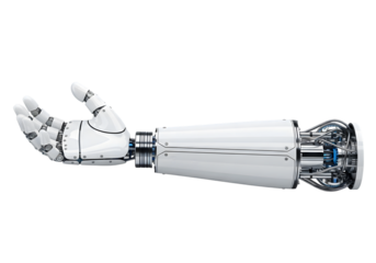 Isolated Robot Hand , White cyborg robotic hand pointing his finger 