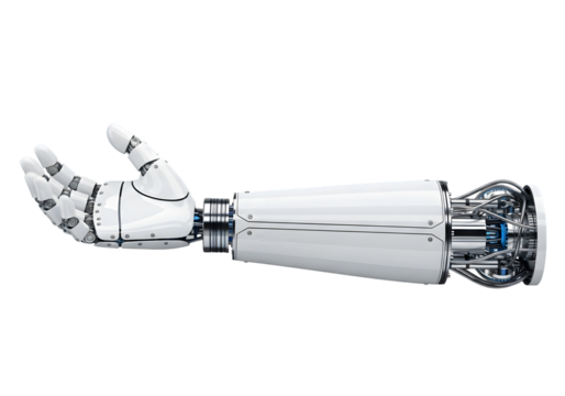 Isolated Robot Hand , White cyborg robotic hand pointing his finger 