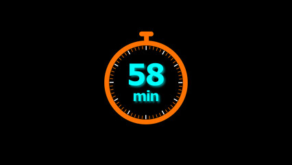 58 minutes timer clock icon 4k illustration on a black background. and creating a stunning illustration.4k illustration