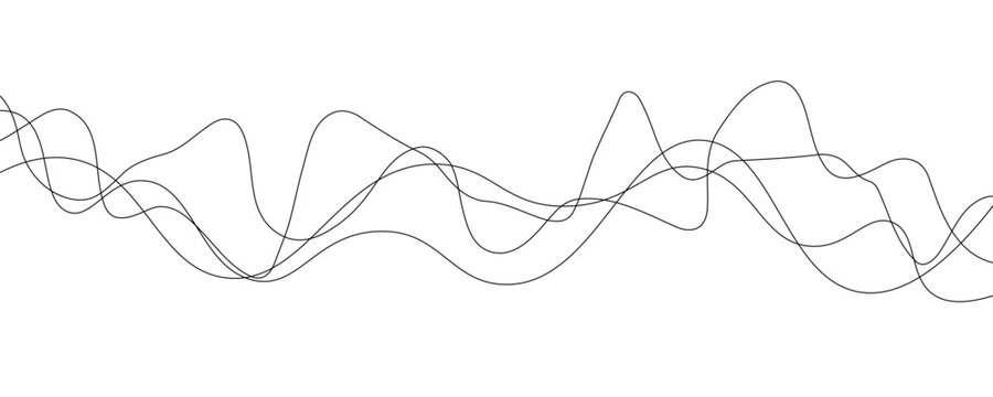 Thin curved wavy lines. Four black wavy lines on white background. Vector illustration