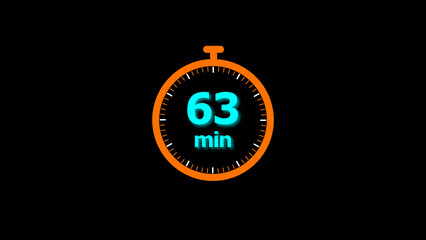 Naklejka premium 63 minutes timer clock icon 4k illustration on a black background. and creating a stunning illustration.4k illustration