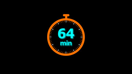 64 minutes timer clock icon 4k illustration on a black background. and creating a stunning illustration.4k illustration