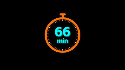 66 minutes timer clock icon 4k illustration on a black background. and creating a stunning illustration.4k illustration