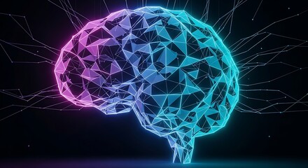 Digital brain network with blue and pink neon glow