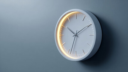 A modern, stylish clock with a glowing outline and minimalist design