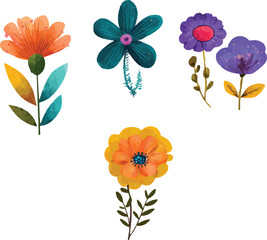 set of colorful flowers
