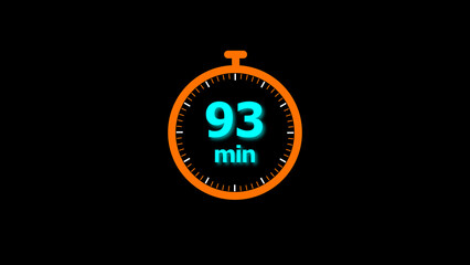 93 minutes timer clock icon 4k illustration on a black background. and creating a stunning illustration.4k illustration