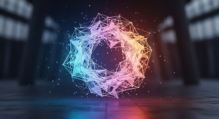 Circular network of glowing particles in a room