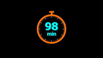 98 minutes timer clock icon 4k illustration on a black background. and creating a stunning illustration.4k illustration