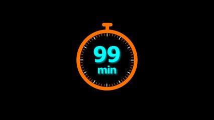 Naklejka premium 99 minutes timer clock icon 4k illustration on a black background. and creating a stunning illustration.4k illustration