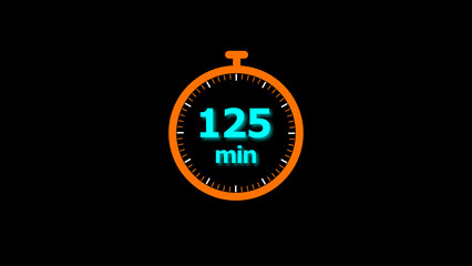 Naklejka premium 125 minutes timer clock icon 4k illustration on a black background. and creating a stunning illustration.4k illustration