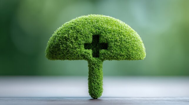 Green plant - shaped cross symbol