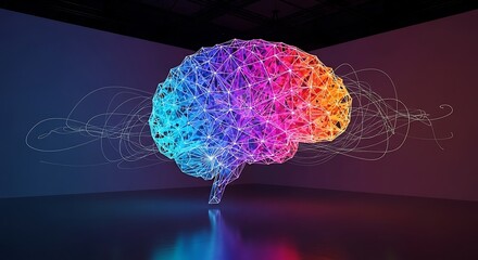 Colorful glowing brain made of particles and connections