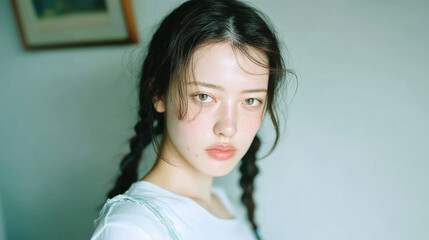 Artistic close-up portraits of young women with natural expressions and soft lighting