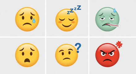 Emotional Face Icons Set – Sad, Sick, Worried, Confused & Angry Expressions