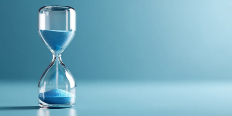 A blue sand timer is shown with a clear background of the same color, symbolizing time passing by and how it can't be regained once lost