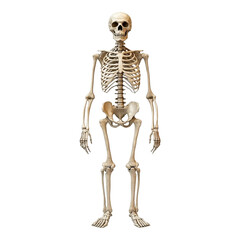 Detailed human skeleton model with transparent background on transparent background
