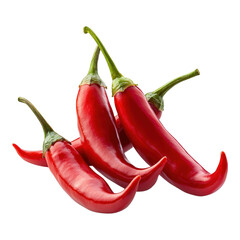Fresh red chili peppers arranged on a white background on transparent background