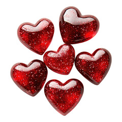 Red hearts with glitter on a transparent background on transparent background