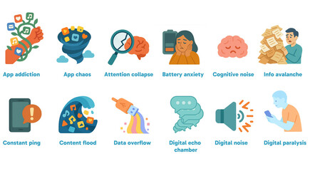 Digital Overload & Tech Fatigue Icons