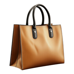 Brown handbag with black handles on clear background on transparent background