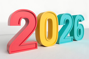 3D Colorful 2026 Number Design White Background  
