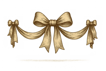 Vintage ribbon bow garland ornament creating a decorative swag for celebration banners on a transparent background