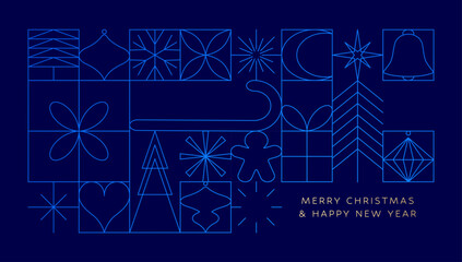 Christmas minimalist greeting card, geometric line banner