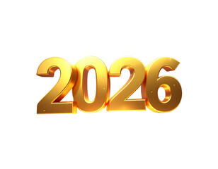 Golden 3D “2026” Numbers with Exploding Fireworks, Front View, Isolated PNG