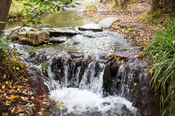 Tranquil waterfall cascading over rocks in serene forest setting