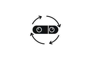 Two pills with arrows in circle on
