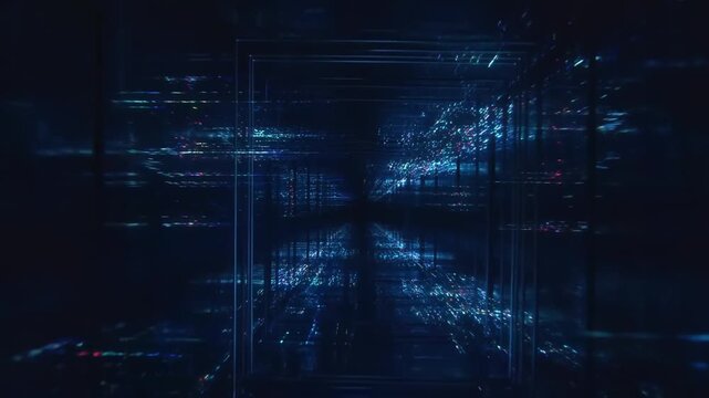 Immersive Journey Through a Digital Abyss: Exploring the Depths of Light and Data in an Enigmatic Cybernetic Environment