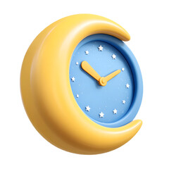 3d crescent moon clock icon symbolizing love and time.