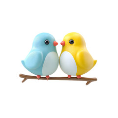 3d illustration of love birds sitting together symbolizing romance.