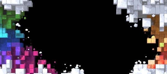 Pixel element frame. Dark blank copy space background. Generative AI technology.