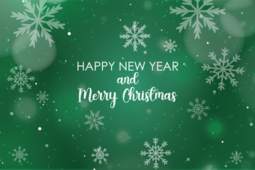 Happy New Year and Merry Christmas Green Snowflake Background