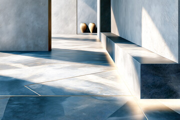 Modern Minimal Interior with Sunlit Concrete Floor
