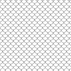 Fish scale seamless pattern. Mermaid, dragon, snake scales background. Fish, snake skin texture. Mermaid tail black line pattern. Japanese traditional ornament. Water wave, roof tiles flat wallpaper. © Hanna