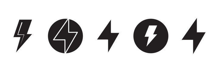 Lightning layered, power circle bolt, thick energy flash, solid thunder icon set, electricity vector illustration, minimal black outline symbol.