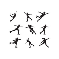 Black Color Ice Skating Silhouette Vector Illustration.