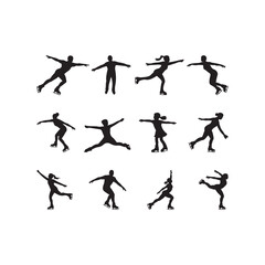 Black Color Ice Skating Silhouette Vector Illustration.