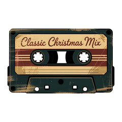 Obraz premium Vintage Cassette Tape Classic Christmas Mix with Aged and Worn Texture