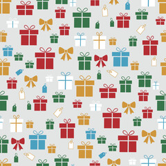 Christmas Pattern Vector. Seamless Christmas Present Pattern with Bow and Ribbon. Merry Christmas Gifting Seamless Pattern Background. Perfect for textile, wallpaper or print design.