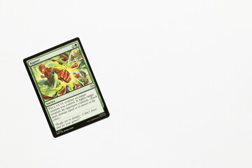 Naklejka premium Bradford, UK Nov 3 2025 Kapow! card from Spider-man magic the gathering card game shot isolated on a white paper background.