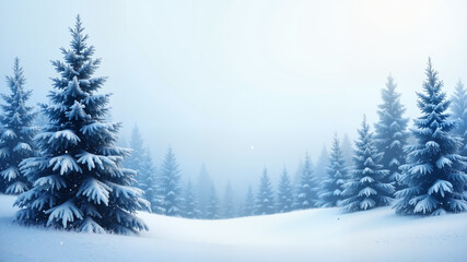 blue and white abstract winter landscape fir border christmas tree
